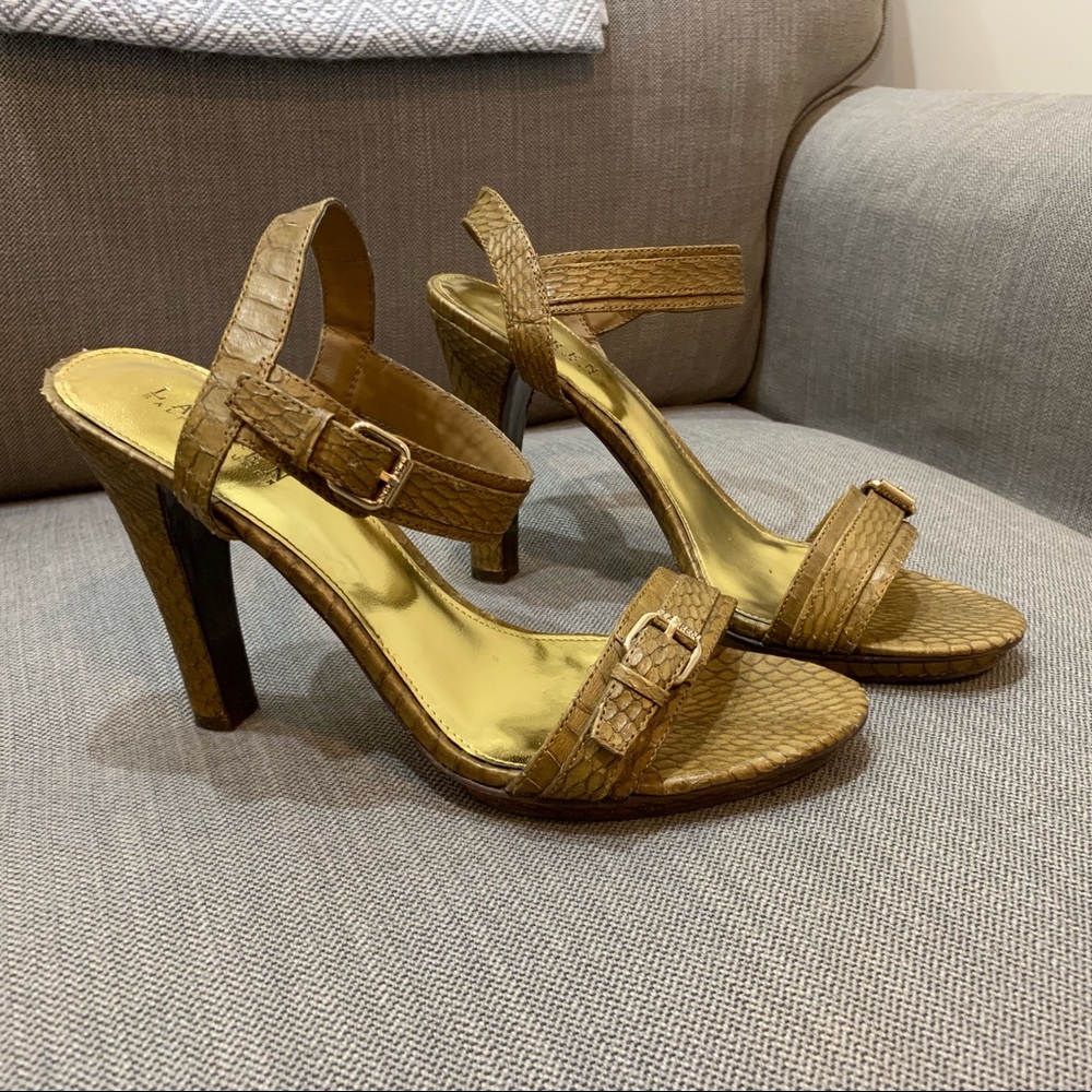 Ralph Lauren Gold Snake Embossed Heels